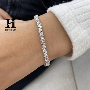 Pulsera de Lujo con Diamantes Cultivados en Laboratorio, Corte Marquesa, Chapada en Oro Blanco de 14K, Plata de Ley 925, Tipo Tenis, para Mujer - Product Image 1