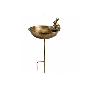 Bebedero Tradicional para Pájaros de Metal con Adorno de Rana, Soporte para Estaca, Decoración de Jardín para Exteriores, Forma Irregular, Acabado Natural - Product Image 4