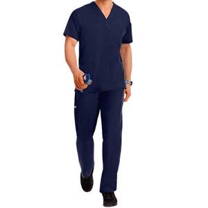 Ensemble de blouses médicales bleu marine pour femmes, coton et polyester tissé, pantalon et haut à col en V - Product Image 5