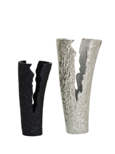 Set of 2 Metal Flower <b>Vases</b>, Modern Sunburst Ribbed Silver Planters for Home Decor, Elegant Tabletop Centerpiece Ornament - Product Image 2
