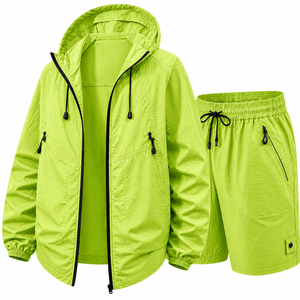 Wholesale Custom <b>Men's</b> Hooded Nylon Windbreaker <b>Jacket</b> and Shorts Set OEM Manufacturer Water Resistant - Product Image 5
