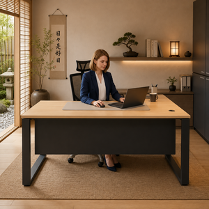 Modern L-Shaped Office Desk with Metal Legs and 4-Drawer Pedestal for Executive <b>Workstations</b> Contemporary L Shape Executive - Product Image 1