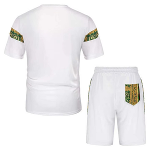 Men's Customizable White Casual T-Shirt <b>Set</b> with Solid Fleece Breathable Polyester/Cotton Summer <b>Knitted</b> Shorts and Top - Product Image 2