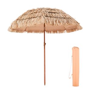 Ombrellone da Patio Tiki da 6,5 piedi con Inclinazione, Stile Hawaiano, Parasole da Spiaggia Durevole in Paglia Sintetica PP e 8 Stecche Metalliche, con Base - Product Image 1