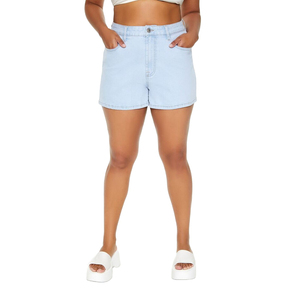 Shorts en jean taille haute décontractés pour femme, coupe droite, délavé foncé, grandes tailles - Product Image 5