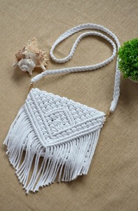 Bolso de Mano de Macramé Hecho a Mano, Duradero, con Flecos, Cierre Magnético, Tejido con Cuerda de Seda, Bolso Bandolera, 1L, Moda, Pascua, Navidad, Cumpleaños - Product Image 6