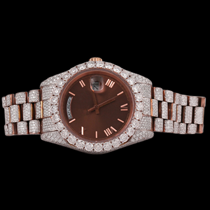 Nouvelle montre pour homme de style hip-hop, cadran marron, chiffres romains, sertie de diamants en moissanite, avec fonctions de date et de jour automatiques, tendance - Product Image 1