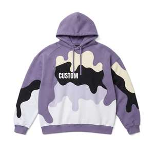 Custom Drip Panel Hoodies Heavyweight Cotton Fleece Oversized <b>Pullover</b> Color Block Streetwear OEM ODM Private Label Supplier - Product Image 3