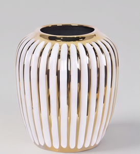Premium Metal White <b>Vase</b> With <b>Gold</b> Stripes Modern Handmade Tabletop Accessories For Home Decoration - Product Image 2