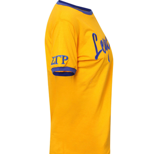 เสื้อยืดคอกลมแบบมีขอบตัดสี รุ่น SGRHO Legacy Ringer ของ Sigma Gamma Rho สำหรับผู้หญิง  ชุดนักเรียนหญิงชาวกรีก แขนสั้น ผ้าฝ้ายลำลอง ขายส่ง - Product Image 3