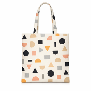 Custom Logo Cotton Canvas Tote <b>Bag</b> Geometric Pattern Medium Size Shopping <b>Bag</b> with Pocket Personalized for Promotions - Product Image 1