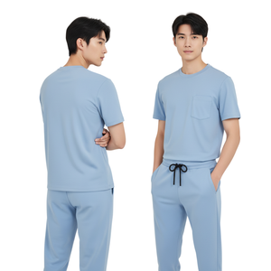 Conjunto de Uniforme Médico Unisex con Cuello Redondo, Blusa de Manga Corta y Pantalones Jogger, Tela Elástica de Spandex/Algodón, Uniforme Hospitalario - Product Image 1