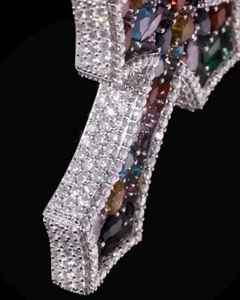 Collier pendentif croix de Jésus sertie de pierres précieuses multicolores en argent 925, style hip-hop, pour cérémonie religieuse. - Product Image 4