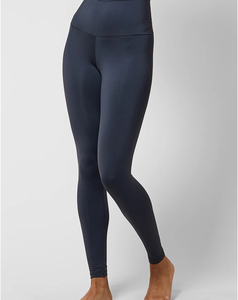 Leggings taille haute pleine longueur de couleur unie pour femme, en tricot extensible, spandex et nylon, respirants, confortables, toutes saisons, style basique - Product Image 1