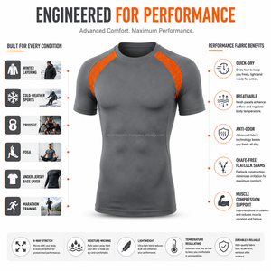 Men <b>Skin</b>-Fit Performance Compression Shirt Short Sleeve Breathable Custom <b>Base</b> <b>Layer</b> OEM Quick Dry Workout Running Training - Product Image 3