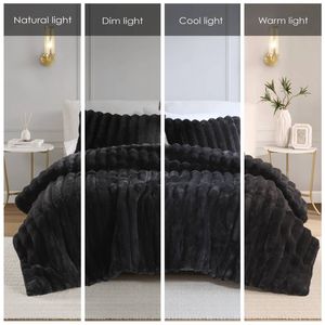 3 PCS King Size Ultrasoft Faux Fur Ribbed <b>Comforter</b> <b>Set</b> in Black - Product Image 2