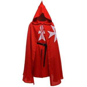 Capa de Caballero Templario Rojo Medieval Bordada, Túnica con Capucha de Algodón de Alta Calidad, Conjunto de Capa para Representación Histórica Renacentista y Halloween - Product Image 3