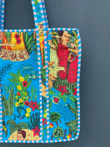 Sac fourre-tout matelassé en coton imprimé au bloc, sac à bandoulière zippé, sac de shopping souple, couleur unie, portable, pour la plage, l'été et l'automne - Product Image 4