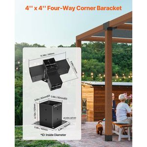 Kit Staffe per Pergola 4x4 Pollici, 2 Pezzi, Connettori Angolari a 4 Vie per Carichi Pesanti, Base per Montanti Fai-da-te per Lavori in Legno, Supporti per Mensole - Product Image 2