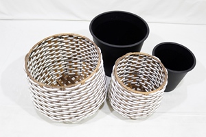 Maceta de Mimbre Sintético Tejido, Maceta de Plástico a Rayas de Dos Tonos para Plantas, para Hogar y Jardín - Product Image 5