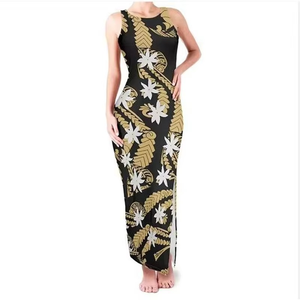 Vestido Maxi Casual de Verano para Mujer con Falda con Abertura Sexy, Estampado Personalizable de las Islas Samoa, Cintura Natural - Venta al por Mayor - Product Image 2