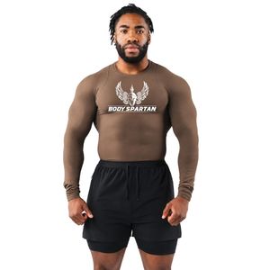 Men's Brown Compression Long Sleeve T-Shirt Premium Performance Athletic Base Layer Running Workout Gym Wear - Product Image 1