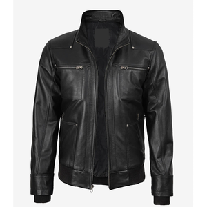 2026 Most Demanding Men's Black Genuine Leather Cow Hide Hooded Zipper Closure Waterproof Breathable Windproof <b>Slim</b> <b>Fit</b> <b>Jackets</b> - Product Image 3