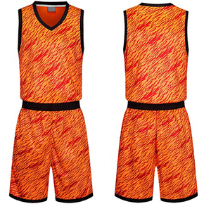 Conjunto de Uniforme de Baloncesto Sublimado Personalizado, Estampado Rojo Anaranjado, Cuello en V, Sin Mangas, Secado Rápido, para Adultos, Ropa Deportiva Unisex - Product Image 2