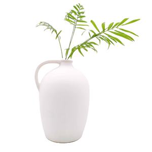 Vase en céramique minimaliste moderne avec poignée unique Vase de sol écologique Trou de drainage 16.4x16.4x25.2cm pour la décoration de la maison - Product Image 1