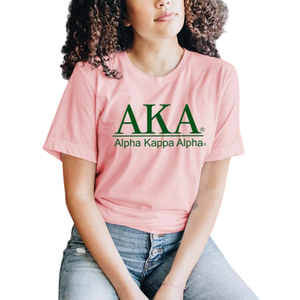 Camiseta AKA Personalizada de Algodón Grueso, Color Rosa Claro y Verde, con Estampado Gráfico, Cuello Redondo, Estilo Casual, Manga Corta - Product Image 3