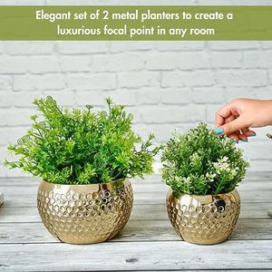 Jarrón chapado en oro con diseño circular para flores o plantas verdes de interior, macetero moderno minimalista para escritorio - Product Image 3