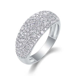 VVS Moissanite Pave <b>Dome</b> <b>Ring</b> 925 Sterling Silver Iced Out High-Polished Luxury Statement Band - Product Image 3
