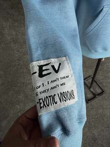 Exotic Visions Oversized Zip-<b>Up</b> Hoodie <b>Light</b> Blue Applique <b>Letter</b> Print Unisex Casual Autumn Wear - Product Image 4