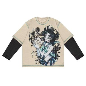 Camiseta de Manga Larga Extra Grande de Doble Capa 100% Algodón de Alta Calidad, Estilo Urbano, Tejido de Punto Desgastado, Y2K - Product Image 1