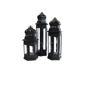 round Black Metal Decorative Garden <b>Lantern</b> with Colorful Glass Panels for <b>Christmas</b> Decorations - Product Image 1