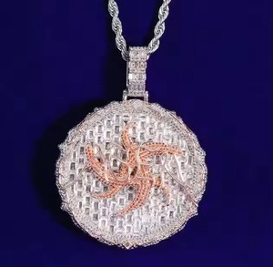 Fully Iced Out Hip Hop VVS Moissanite Gold Plated 925 Sterling Silver Circle Pendant With Rope <b>Chain</b> <b>Rapper</b> Fashion Jewelry - Product Image 2