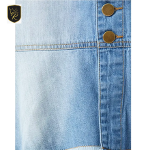 Jupe en jean streetwear pour femme, coupe ample, bleu clair délavé, jambe large, couleur unie, polyester/coton, boutonnée, automne - Product Image 6