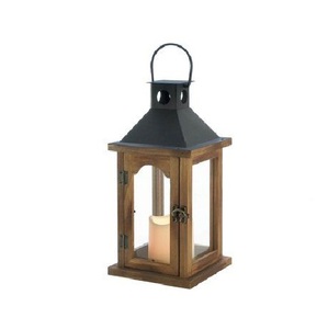 Portavelas de Madera Rústico con Ventanas de Vidrio, Asa de Cuerda Hecha a Mano, Decoración de Mesa - Product Image 3