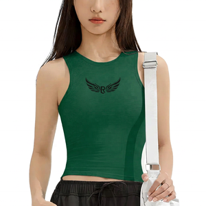 Haut court blanc sans manches pour femme, col rond, imprimé logo aile, respirant, en Spandex et Polyester, motif lettres avant, élément de mode - Product Image 2