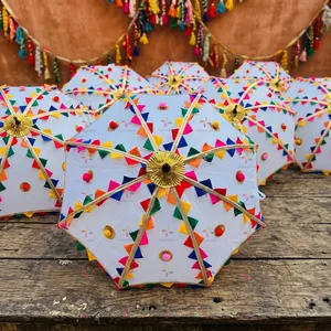 Designer Traditional Punjabi Entry Umbrella | <b>Decorative</b> Indian <b>Wedding</b> Parasol for Haldi & Mehendi | Multicolored Lace Chatri - Product Image 1