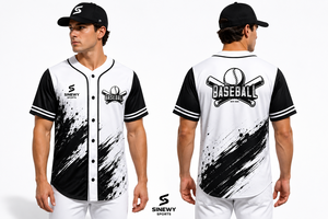 Maillot de baseball personnalisé SINEWY SPORTS unisexe à manches courtes blanc et noir, impression par sublimation, évacuation de l'humidité, grandes tailles, coupe classique, pour tous - Product Image 6