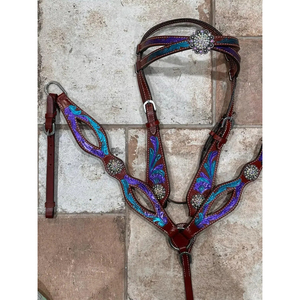 Juego de Arreos Western de Alta Calidad y Elegancia, Cabezal y Pechopetral de Cuero Genuino con Ribete de Puntada Decorativa, Color Personalizable - Product Image 1