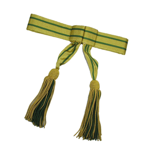 Ceinture en tissu rayé vert et or avec pompons, largeur 4 cm, matière polyester - Product Image 3