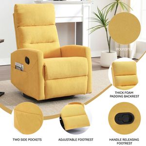 Manual <b>Recliner</b> Chair with Rocker and Swivel Yellow Fabric for Living Room Perfect Comfor - Product Image 3