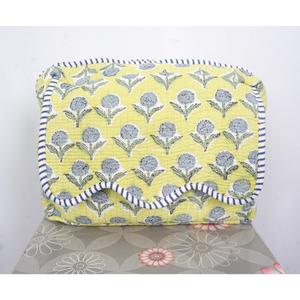 Vintage Blue Floral Fashion Quilted Cotton Durable Eco-Friendly Handled Cosmetic <b>Bag</b> with Soft Handle <b>for</b> <b>Travel</b> <b>Makeup</b> Storage - Product Image 1