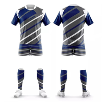 Conjunto de Camiseta de Fútbol Sublimada Transpirable con Estampado Sólido Azul Gris Unisex, Manga Corta, Cuello Redondo, Secado Rápido, Poliéster, Ropa Deportiva para Adultos
