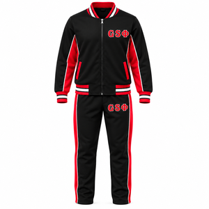 Ensemble de survêtement GSΦ noir et rouge, fermeture éclair intégrale, sportif, respirant, en polyester, pour homme et femme, idéal pour l'automne - Product Image 1