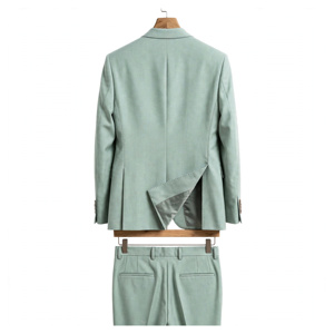 Traje de Negocios para Hombre AMKOOR ENTERPRISES, Verde Claro, 100% Poliéster, Estilo Británico, Cuello de Solapa, Antiarrugas - Product Image 4