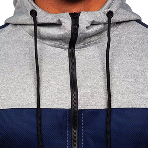 Sweat à capuche gris personnalisé de haute qualité avec rayures marine, fermeture éclair, nouveau, vente en gros, sweats à capuche sportifs, vêtements de sport - Product Image 5