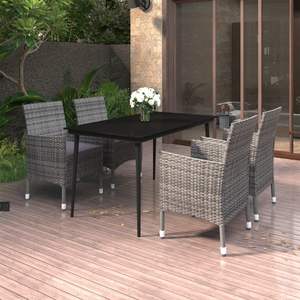 5 Piece Poly Rattan and Glass Patio Dining Set with <b>Comfortable</b> <b>Cushions</b> - Product Image 1